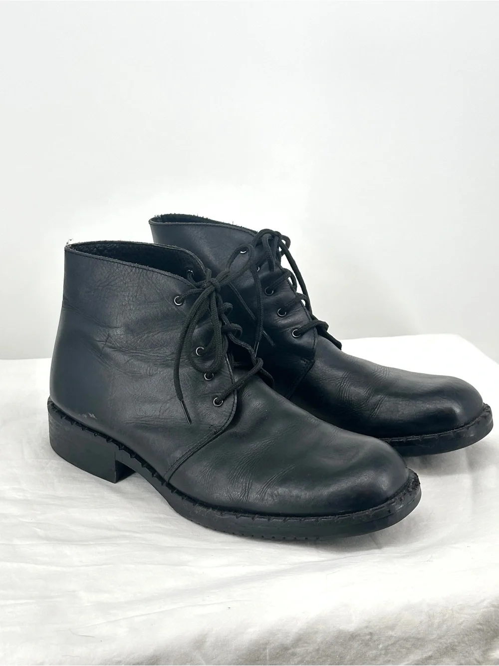 Vintage Guess Men's 12 Black Leather Lace-Up Chukka Boots Utility Streetwear